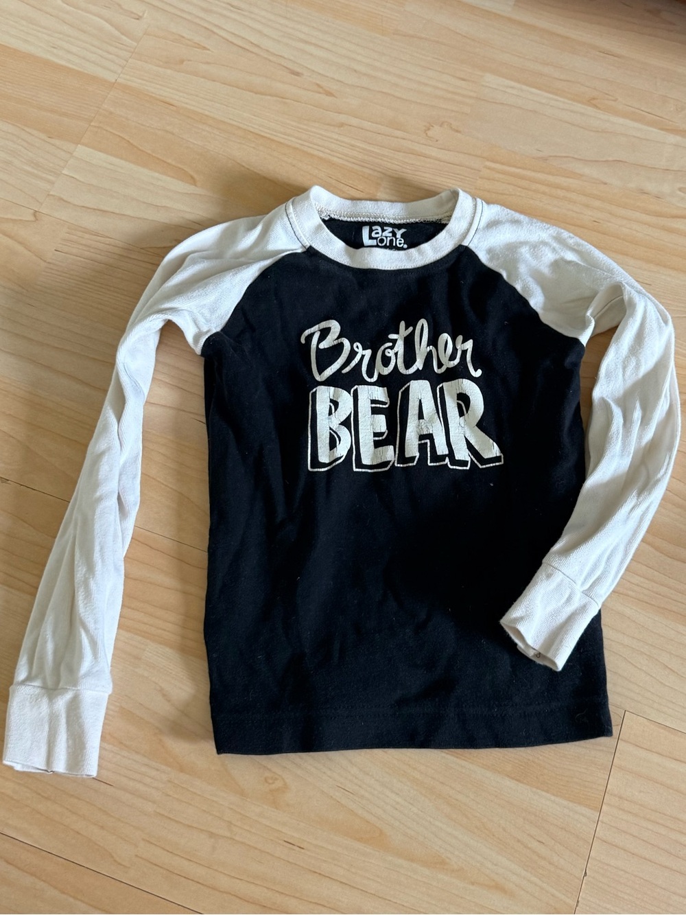 Lazy One Black & White 'Brother BEAR' Long-Sleeve Raglan Pajama Top